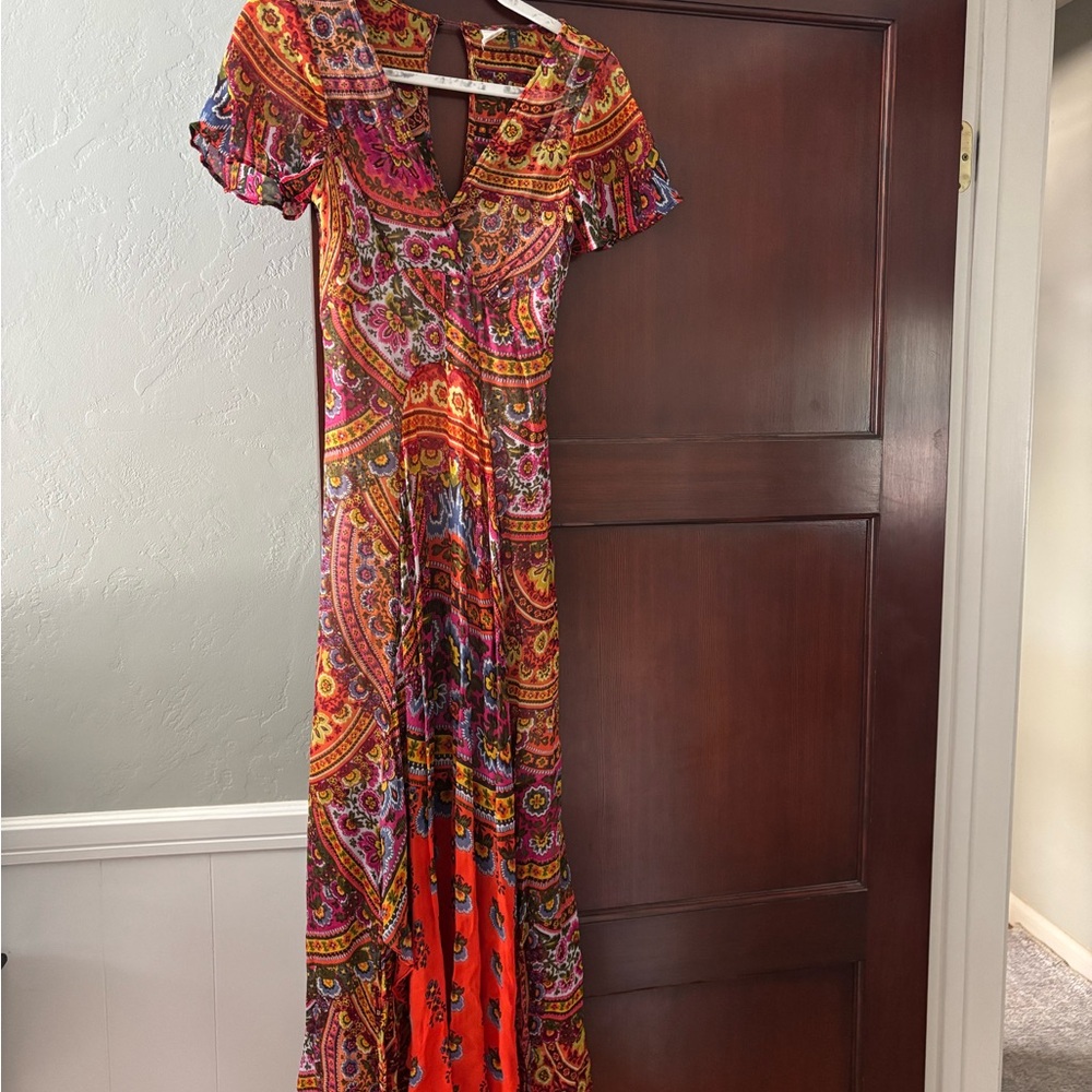 Anthropologie Orange Red Flutter Sleeve Sundress